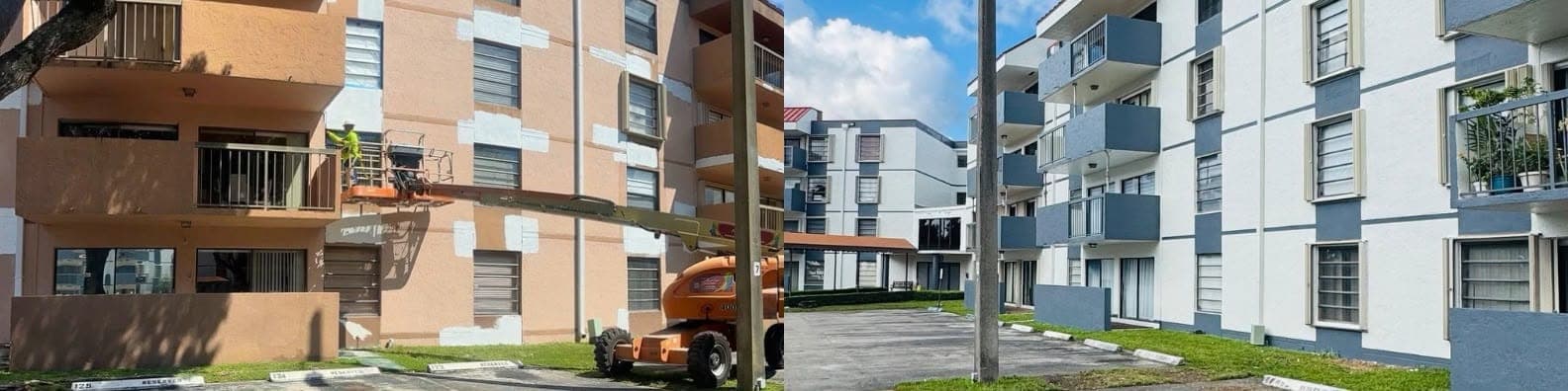 Miller Gardens before and after: from deteriorated facade to fully restored buildings
